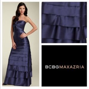 BCBG MaxAzria Long strapless navy laser cut dress